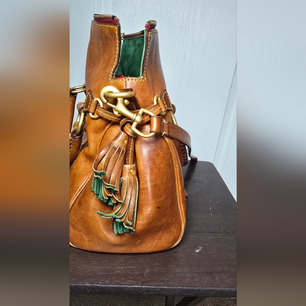 Dooney & Bourke Brown Leather Satchel with Green Interior - Picture 8 of 9
